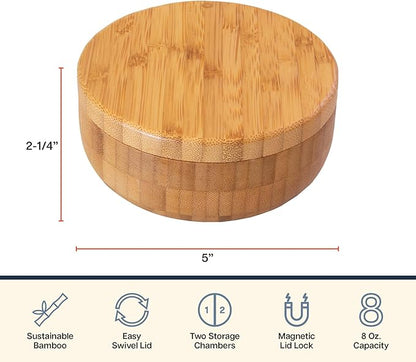 Totally Bamboo Salt Keeper Duet – Bamboo Salt Cellar with Dual Compartments for Salt and Pepper or Spices, Magnetic Swivel Lids, Natural Bamboo Salt Box, 8 Ounce Capacity