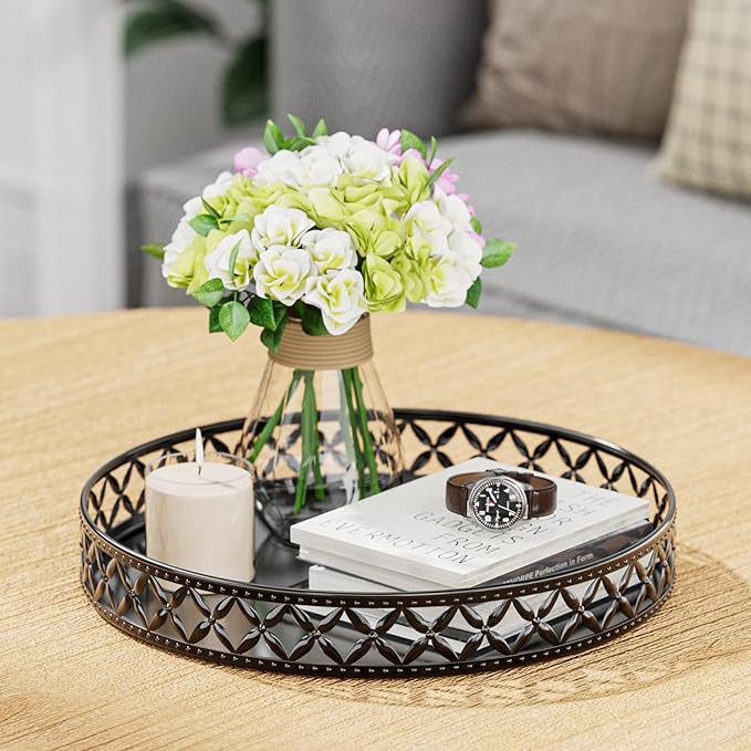 Vanity Tray for Bathroom Counter - 11 Inch Black Decorative Tray Bathroom Counter Tray Organizer for Perfume Cosmetics Jewelry Makeup