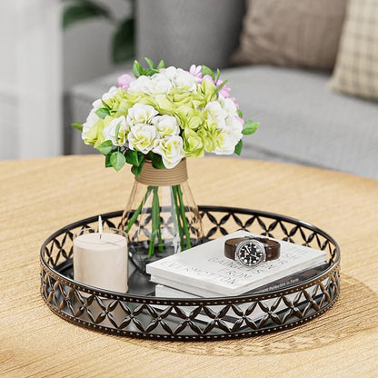 Vanity Tray for Bathroom Counter - 11 Inch Black Decorative Tray Bathroom Counter Tray Organizer for Perfume Cosmetics Jewelry Makeup