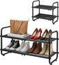 Expandable Shoe Rack for Closet - Shoe Organizer for Entryway, Adjustable Metal Shoe Storage, Stackable Long Shoe Stand Holder for Garage, Hallway, Door Entrance (Black, 2 Tier)
