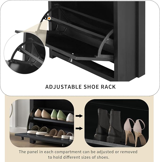 Modern Shoe Cabinet with 2 Flip Doors and 1 Storage Drawer Free-Standing Wooden Shoe Rack Shoe Storage Organizer for Entryway Hallway Small Space(Black&Natural)