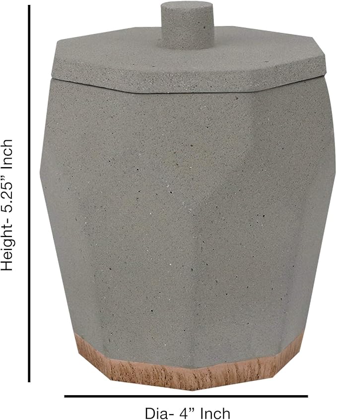 nu steel Cement, Made of Cement Bathroom Vanity Countertop Storage Organizer Canister Jar for Cotton Swabs, Rounds, Balls, Makeup Sponges, Bath Salts - Stone/Brown