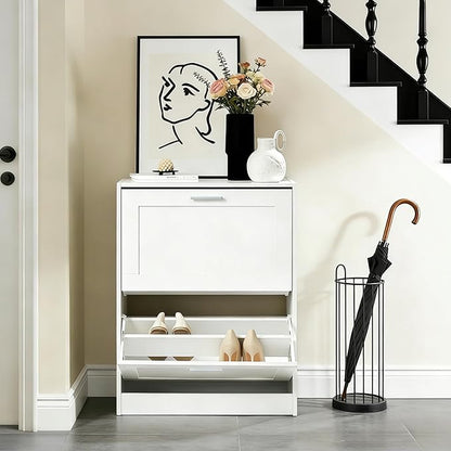 Haotian Shoe Cabinet Storage for Entryway, Narrow Shoe Cabinet with Two Flip Drawers to Save Space, Shoe Rack Cabinet for Front Door Entrance Hallway (White)