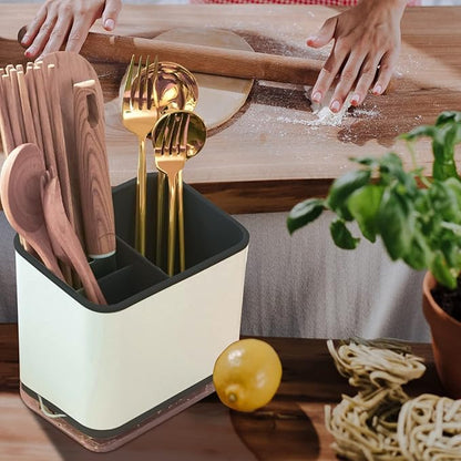 Utensil Holder Cutlery Drainer Sink Caddy, Chopsticks Holder Spoon Chopsticks Fork Drain Rack Basket Storage Holder Organizer Compartment Box (Black)