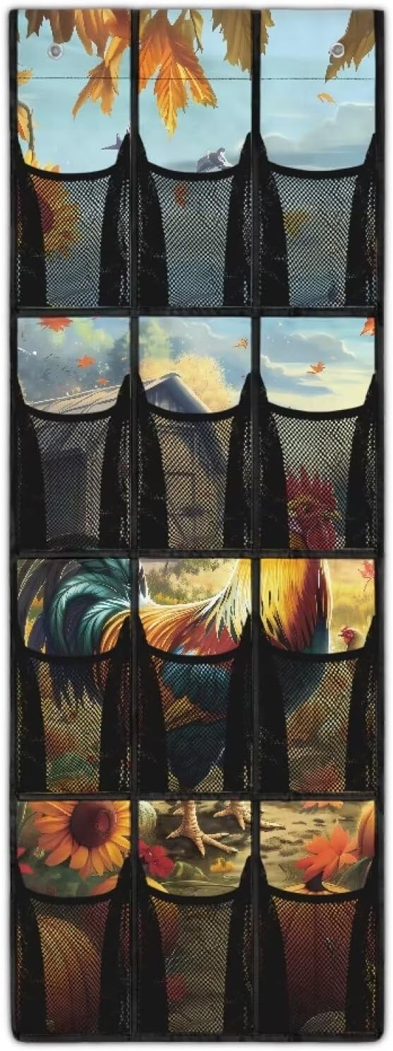 Roosters 12-Pocket Door Organizer - Breathable Mesh Design for Shoes, Accessories - Ultra-Lightweight & Foldable