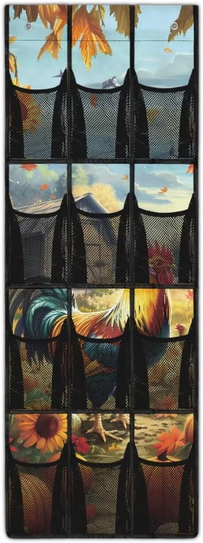Roosters 12-Pocket Door Organizer - Breathable Mesh Design for Shoes, Accessories - Ultra-Lightweight & Foldable
