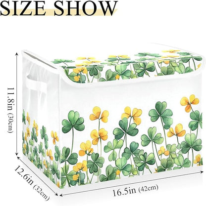 senya St. Patrick's Day Baskets Collapsible Storage Bins with Lids, Border Of Green Clover Yellow Flowers Storage Boxes Clothes Baskets for Organizing
