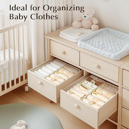 DIMJ Drawer Organizers Clothes, Set of 16 Dresser Organizer Bins, Fabric Closet Organizers and Storage, Shallow Drawer Dividers for Nursery, Clothing, Baby Clothes, Socks, Underwears, Tie (Beige)