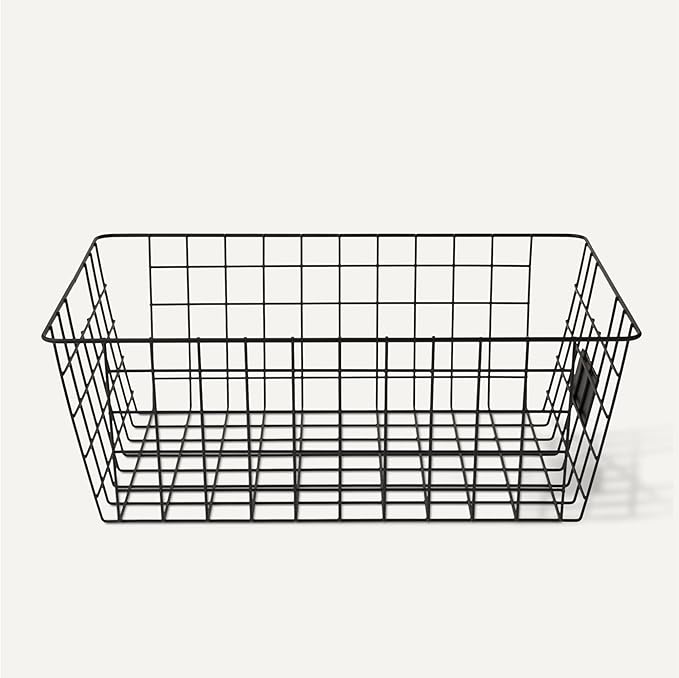 Amazon Basics Wire Storage Baskets for Organizing, Powder-Coated, Rust Resistant with Identification Cards, Black, Pack of 6
