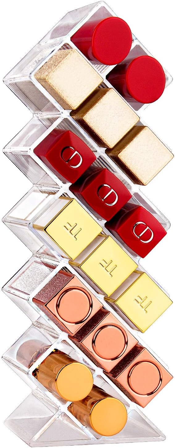 JessLab Lipstick Organizers, Acrylic Holder Lip Gloss Tower Clear Cosmetic Fish Sticks Lip Makeup Storage for Bathroom Vanity Countertop, 16 Slots