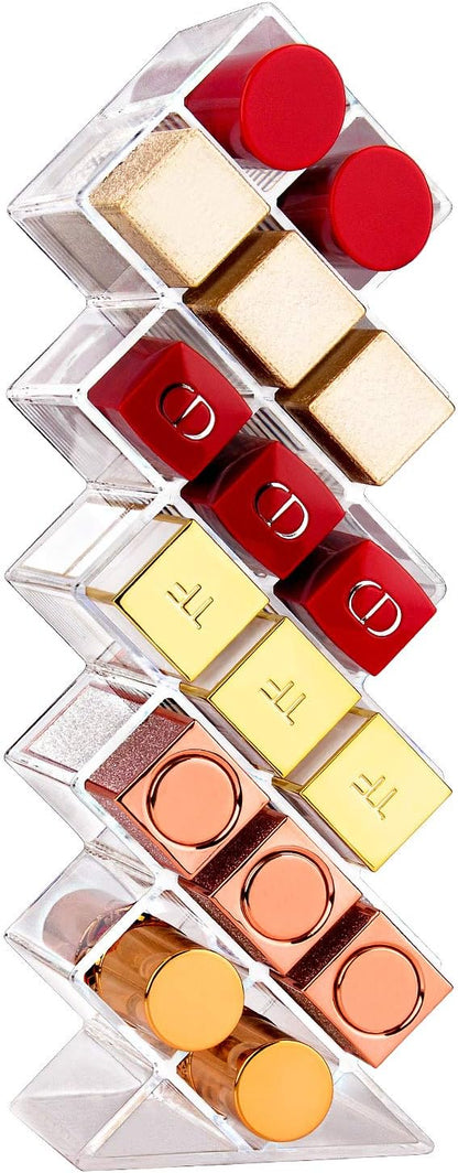 JessLab Lipstick Organizers, Acrylic Holder Lip Gloss Tower Clear Cosmetic Fish Sticks Lip Makeup Storage for Bathroom Vanity Countertop, 16 Slots
