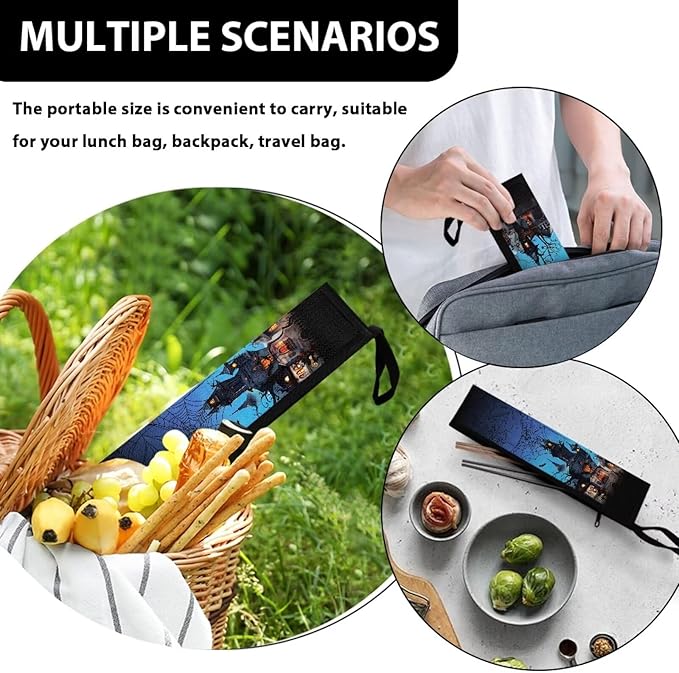 COEQINE 11.8 x 2.7 inch Halloween Portable Utensil Storage Case For Work Lightweight Portable Reusable Portable Travel Home Kitchen Decoration Bet Themes