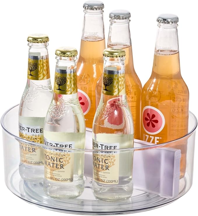 Rosanna Pansino x iDesign Recycled Plastic Divided Lazy Susan Turntable with Lid, Clear Bin/Lavender Sprinkles Divider, 10" D x 3.69" H