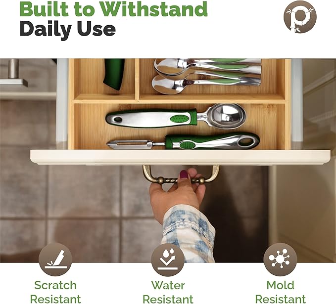 Pristine Bamboo Silverware tray organizer– Flatware Utensil Cutlery Silverware Holder for Drawer – Small Extra-Deep Wooden Kitchen Drawer Organizer Divider for Spoons Forks Knives cutleries (6-Slots)
