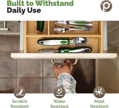 Pristine Bamboo Silverware tray organizer– Flatware Utensil Cutlery Silverware Holder for Drawer – Small Extra-Deep Wooden Kitchen Drawer Organizer Divider for Spoons Forks Knives cutleries (6-Slots)
