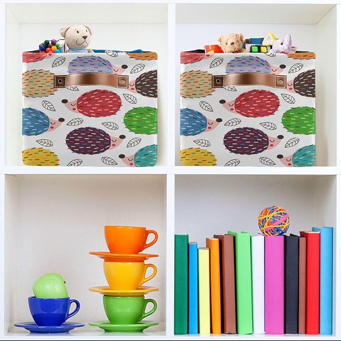YETTASBIN Cute Hedgehog Storage Basket 1pc, Large Collapsible Toys Clothes Organizer, Durable Canvas Storage Bin with Handle for Shelves Closet Laundry Home Office Decor