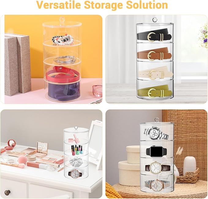 4-Layer Acrylic Belt Organizer – Transparent Closet & Drawer Storage Box for Belts, Jewelry, Watches, and Accessories