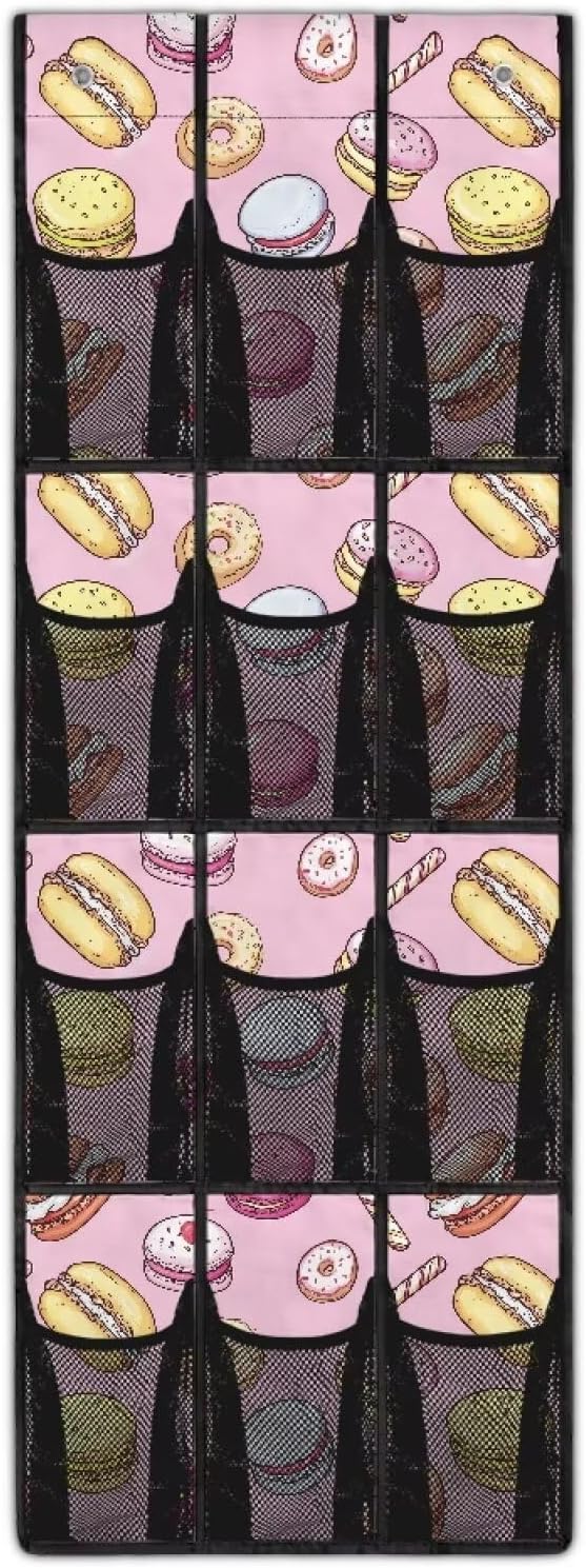 Foldable Over the Door Organizer with 12 Pockets, Storage Hanging Bag Behind the Door, Space Saving Design for Small Spaces, Dessert Donut