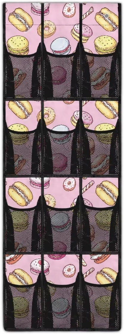 Foldable Over the Door Organizer with 12 Pockets, Storage Hanging Bag Behind the Door, Space Saving Design for Small Spaces, Dessert Donut
