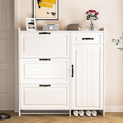 VERYKE Shoe Storage Cabinet for Entryway with 3 Flip Drawers and Side Cabinet,Large Shoe Rack Organizer Cabinet for Closet,Hallway