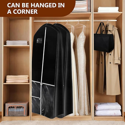 Dress Garment Bags, Long Garment Bags for Travel, 70’' Wedding Dress Cover with Handle, Foldable Clothing Bag with Pockets and Zippers, Black, 180 cm