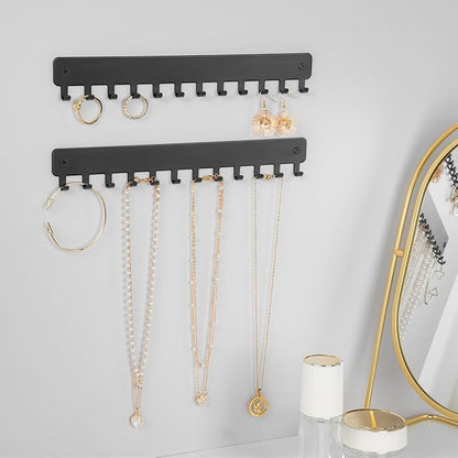 bussdis Drill-In Necklace Organizer: Sturdy Necklace Holder Wall Mounted with Hooks for Tangle-Free Jewelry Storage – Space-Saving Wall Necklace Hanger, Black, 2 PCS