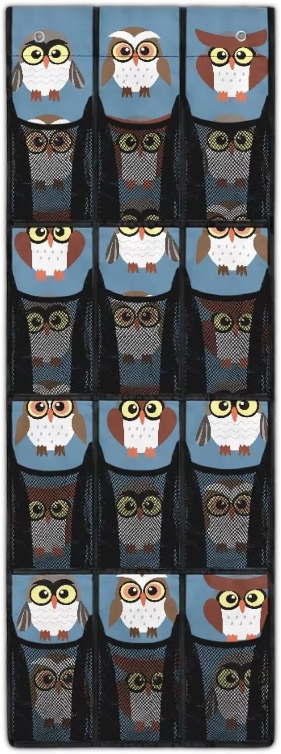 Owl Design Over The Door Shoe Organizer,Hanging Shoe Organizer for Door with 12 Mesh Pockets,Breathable Organizer Storage Bag,Shoe Rack for Door Sneaker Hanger Boot Storage