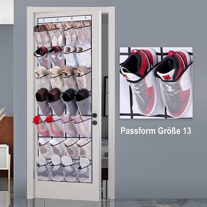 MISSLO 24 + 28 Large Pockets Over The Door Shoe Organizer Mesh Pockets and Over The Door Shoe Rack Hanging Sneaker Organizer for Closet