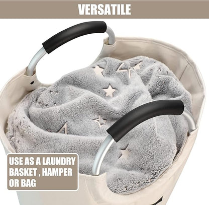 DOKEHOM 125L X-Large Laundry Basket, Collapsible Laundry Bag, Freestanding Tall Clothes Hamper, Foldable Washing Bin (Beige)