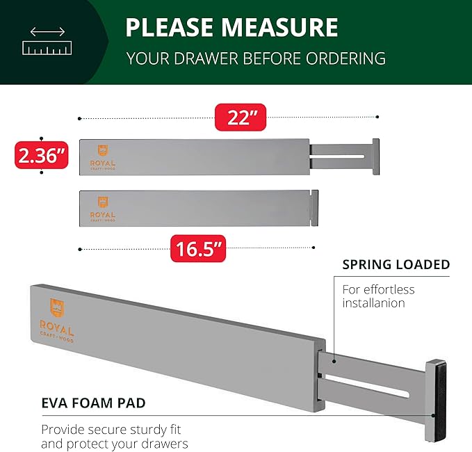 Bamboo Drawer Dividers Organizers, Adjustable Drawer Separator Splitters, 17–22 Inches Expandable Drawer Divider Organizer for Large Utensils, Kitchen, Bedroom, Dresser & Office Drawers 4-Pack, Gray