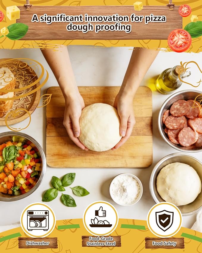 3 Pack Pizza Dough Proofing Containers, 29 oz/850 ml Stainless Steel Proofing Box with Clear Airtight Lids, Stackable Fermentation Storage for Pizza, Bread, Sourdough, Includes Dough Cutter