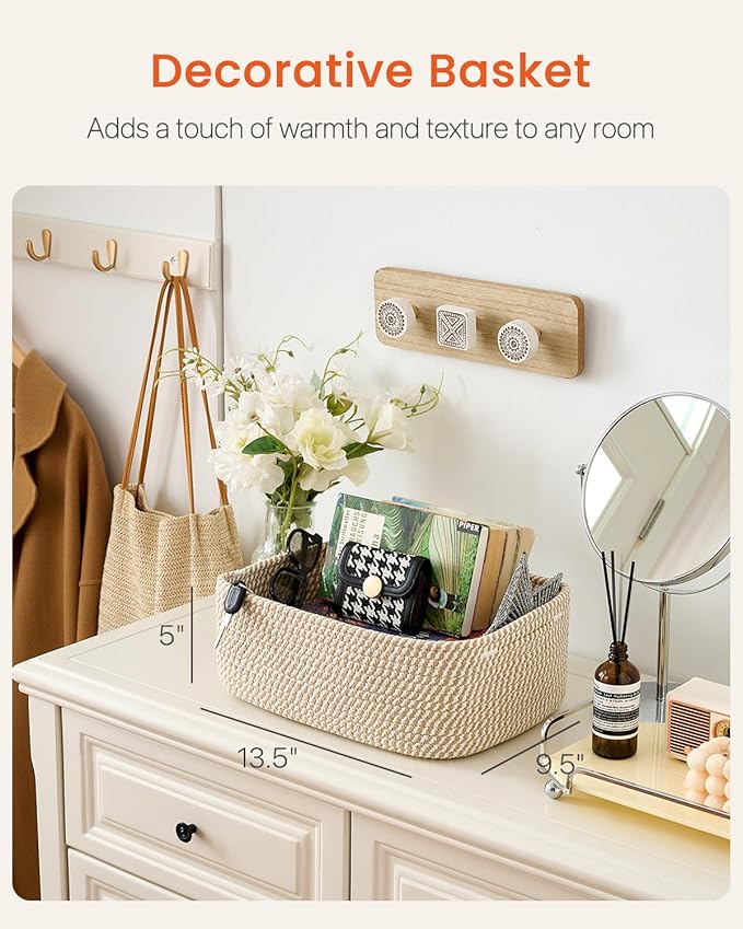 KALLAX Small Woven Basket, 13.5 x 9.5 x 5 Inches, Storage Basket for Organizing, Cute Small Rope Shelf Closet Cube Storage Bins Baskets for Shelves, Dog Toy Gift Baskets Empty, 3 Pack Brown