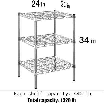 21" Deep x 24" Wide x 34" Height Wire Shelving Kit | 3-Tier | NSF Commercial Storage Rack Unit