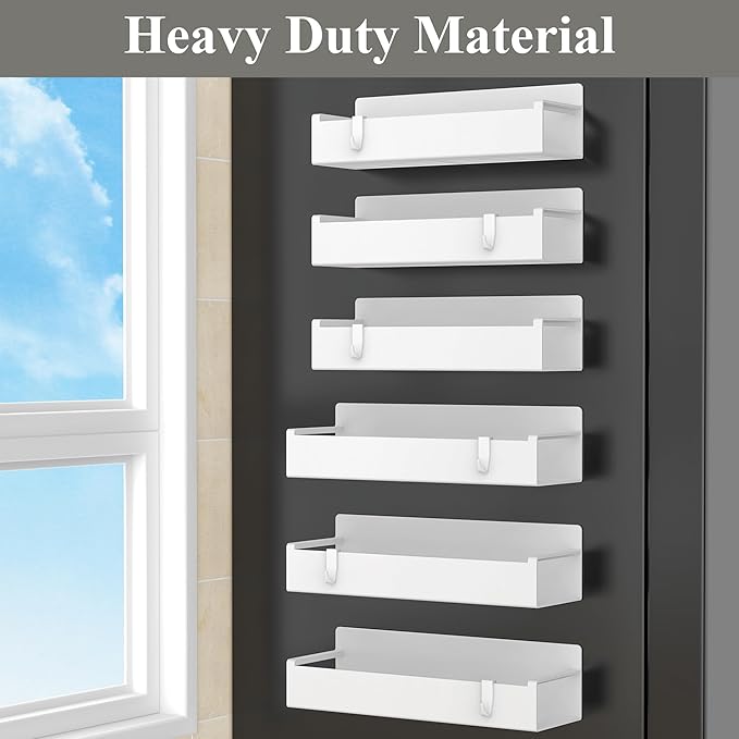 HuggieGems 6 Pack Magnetic Spice Rack Organizer for Refrigerator and Oven, White Fridge Organizers and Storage for Kitchen