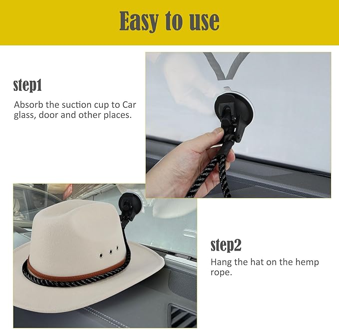 2PCS Cowboy Hat Mounts for Your Vehicle,Hat Holder for Truck Seat Car Accessories,Suction Cups are Available for Cars/Trucks/ Home Doors (Black)
