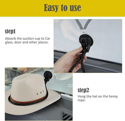 2PCS Cowboy Hat Mounts for Your Vehicle,Hat Holder for Truck Seat Car Accessories,Suction Cups are Available for Cars/Trucks/ Home Doors (Black)