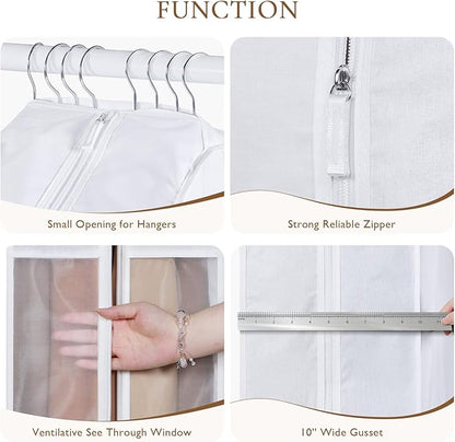 Univivi Premium Cotton Garment Bags for Hanging Clothes, 32 Inch Washable Suit Bags for Closet Storage with Extra Large 10" Gusset & Clear Window - Perfect for Shirts, Short Skirt - 4 Pack