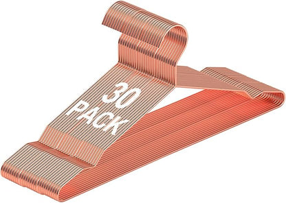 30 Pack Rose Gold Metal Hangers with Notches for Standard Suits Hangers for Shirts, Coats, Pants, Heavy-Duty & Space-Saving