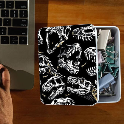 Metal Tin Box Sturdy Metal Storage Box with Lid, Large Container Holder for TCG Cards,Car Keys,Cookies,Tin Containers for Gift,5.0x3.7x1.6 Inch,Exquisite Pattern Design(Fossil Dinosaur)