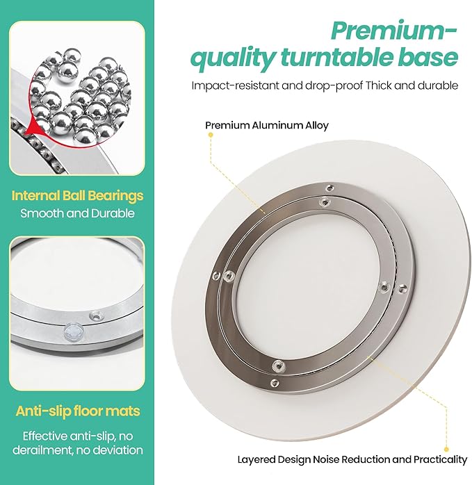 15.7" Lazy Susan Turntable – 360° Sinteredstone Silent Anti-Slip Turntable, Table Top Centerpiece for Kitchen, Pantry, Spice Rack, Refrigerator & Dining Table, White