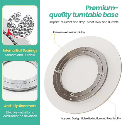 15.7" Lazy Susan Turntable – 360° Sinteredstone Silent Anti-Slip Turntable, Table Top Centerpiece for Kitchen, Pantry, Spice Rack, Refrigerator & Dining Table, White