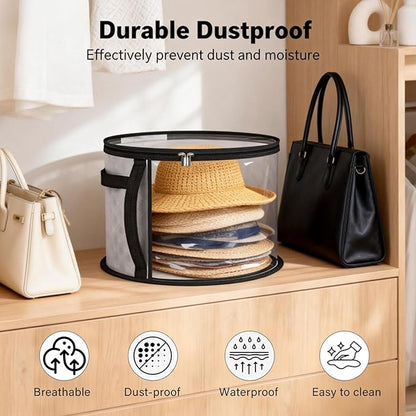 Oversized Clear Hat Storage Box With Handle, Extra Large Organizer Holds 7 Hats For Closet Travel Cloth Hat Case