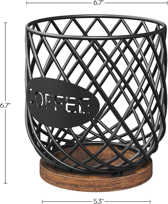 YATINEY Coffee Pod Holder Organizer, Holder for K Cup, Large Capacity Coffee Pod Basket, Versatile Coffee Capsule Storage Organizer, for Kitchen Countertop, Rustic Brown KH09BR