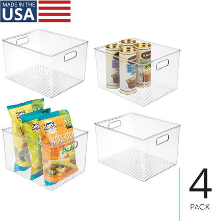 iDesign Storage Bins with Handles - Organize Kitchen, Bathroom, or Home Office - Set of 4 - Clear
