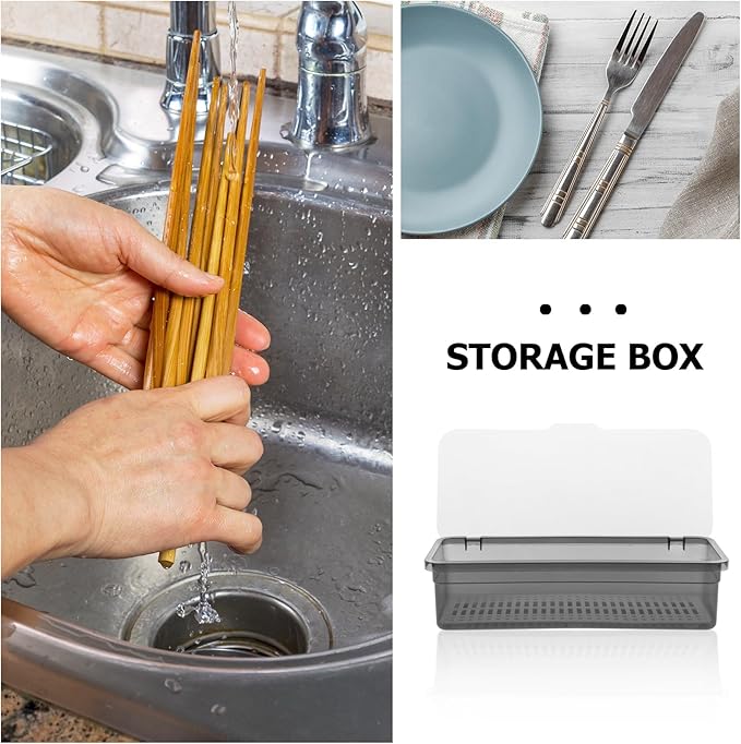 Flatware Tray With Lid And Drainer, Kitchen Utensil Organizer Cutlery Tray With Cover Tableware Utensil Holder And Cutlery Drawer Organizer