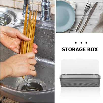 Flatware Tray With Lid And Drainer, Kitchen Utensil Organizer Cutlery Tray With Cover Tableware Utensil Holder And Cutlery Drawer Organizer
