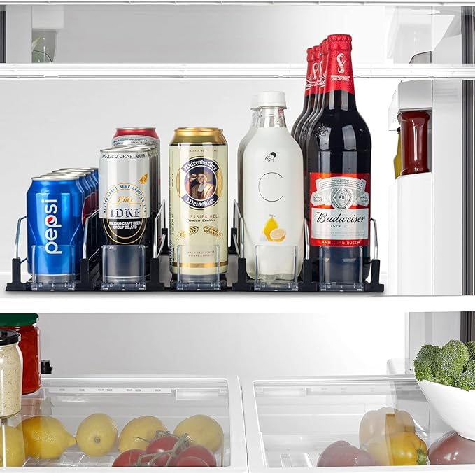 Soda Can Organizer for Fridge, Self-Pushing Drink Holder for Refrigerator, Adjustable Width Beverage Water Beer Storage for Kitchen Pantry, Holds up to 30 Cans
