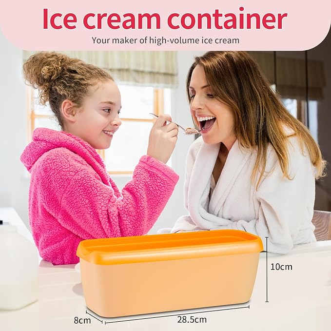 Ice Cream Containers Set of 2, 1.5 Quart Ice Cream Tub, Reusable Homemade Ice Cream Tubs with Stackable Freezer Storage Container for Yogurt, Sorbet, Gelato (Cyan+Orange=2Pack)
