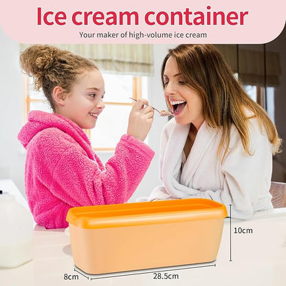 Ice Cream Containers Set of 2, 1.5 Quart Ice Cream Tub, Reusable Homemade Ice Cream Tubs with Stackable Freezer Storage Container for Yogurt, Sorbet, Gelato (Cyan+Orange=2Pack)