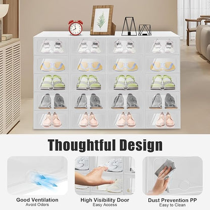20pcs Stackable Shoe Covers Storage Box, Foldable Plastic Shoe Boxes Drawer Storage Cabinet Organiser Box for Closet Bedroom Bathroom (32.6 * 24 * 14cm)